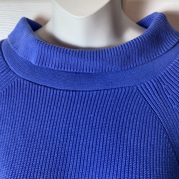 Talbots Pima Cotton Rib Knit Mock Neck Sweater Size XL Baby Blue Dark Blue Trim - Picture 4 of 9